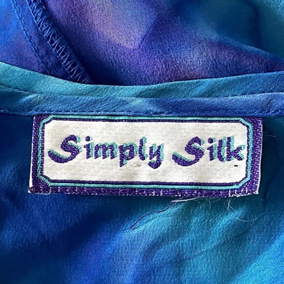 Vintage 90s Womens 100% Silk Blue Tie Dye Maxi Scoop Neck Boho Beach Dress Sz L - Picture 2 of 9